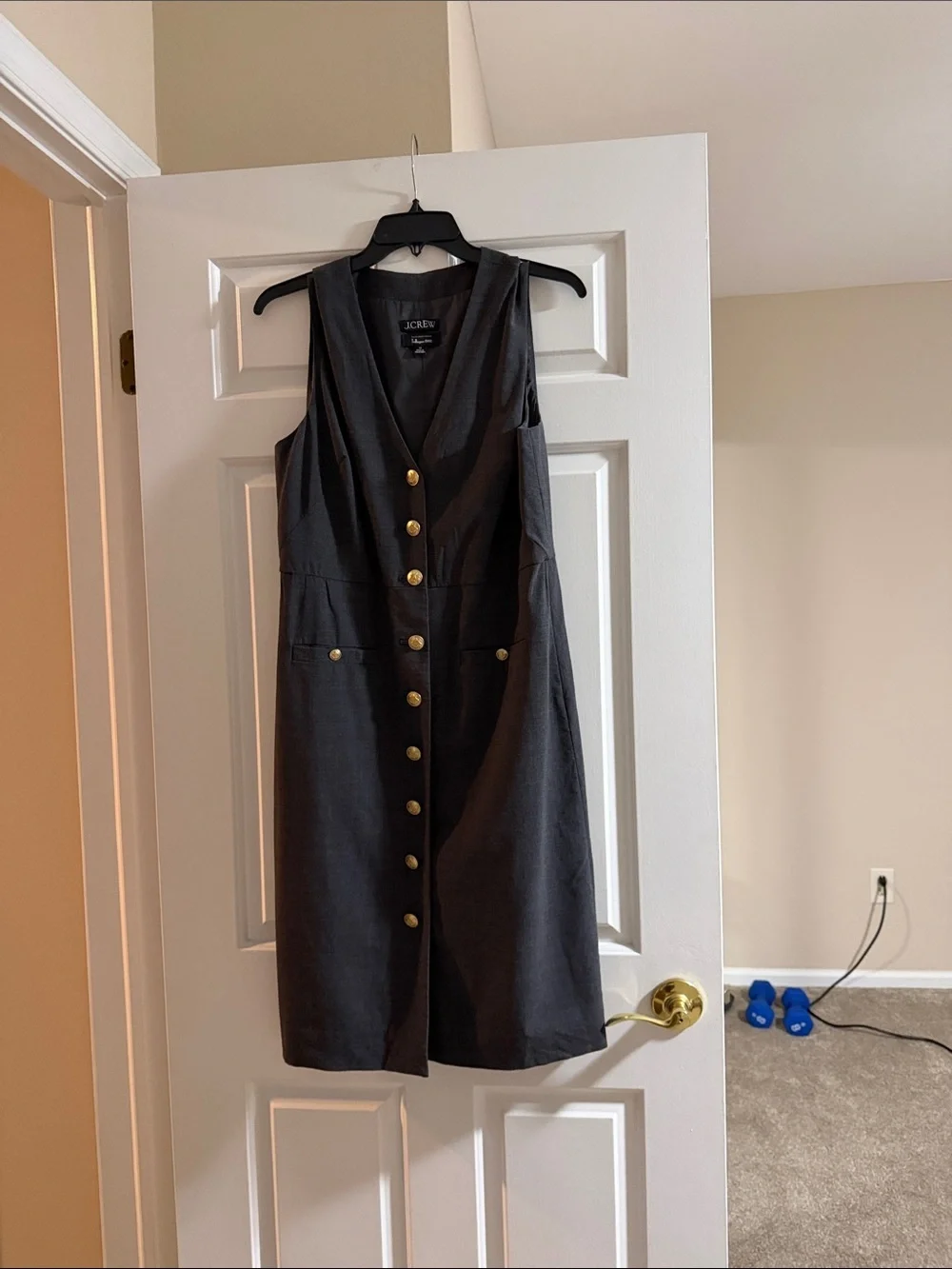 J. Crew Black Sleeveless Button-Front Midi Dress with Gold Buttons